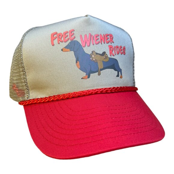 Dachshund Free Wiener Rides Hat Funny Trucker Hat Party Summer boating gift cap - Picture 2 of 5